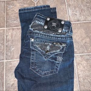 Miss Me Signature Cropped Bedazzled Rhinestone Jeans Size 25 Western/Rodeo
